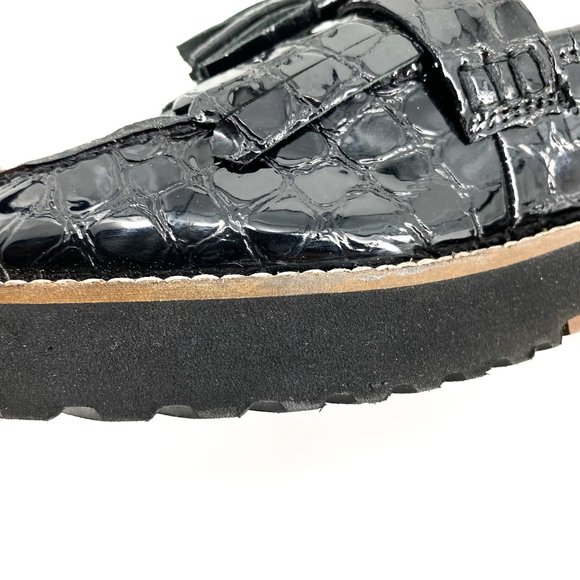 ASOS DESIGN Croc Meze Chunky Fringed Patent Leather Loafers - Picture 16 of 16